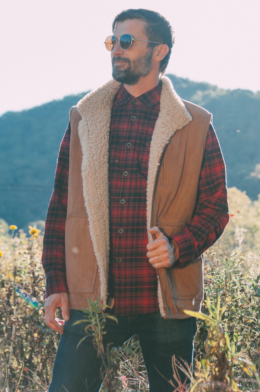 Men sheepskin vest warm cotton man streetwear clothes v collar zipper