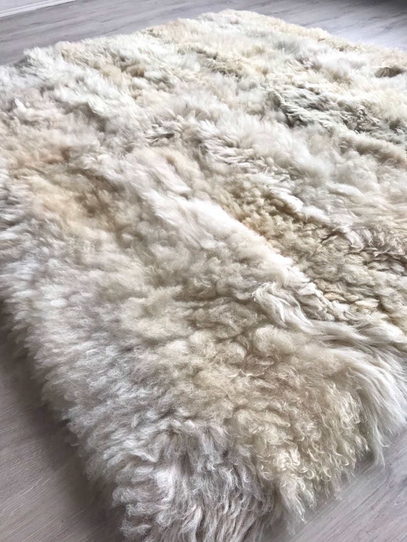 NATURAL SHEEPSKIN Square Rug Large Sheepskin Area Rug Etsy
