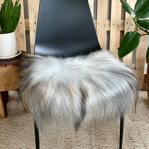 Sheepskin Chair Pad, Decorative Sheepskin, Fur Chair Cover, Seat Pads, Genuine Sheepskin, Sheepskin Couch Cover, black Sheepskin Seat pad light grey