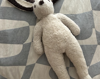 Genuine Sheepskin Bunny Stuffed Animal, Natural Wool Filling, Large Plush Toy