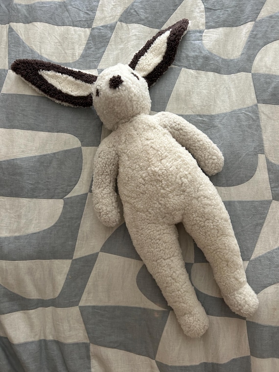 Genuine Sheepskin Bunny Stuffed Animal, Natural Wool Filling, Large Plush Toy