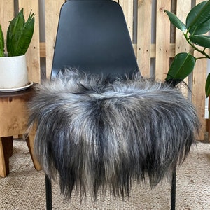 Sheepskin Chair Pad, Decorative Sheepskin, Fur Chair Cover, Seat Pads, Genuine Sheepskin, Sheepskin Couch Cover, black Sheepskin Seat pad dark grey