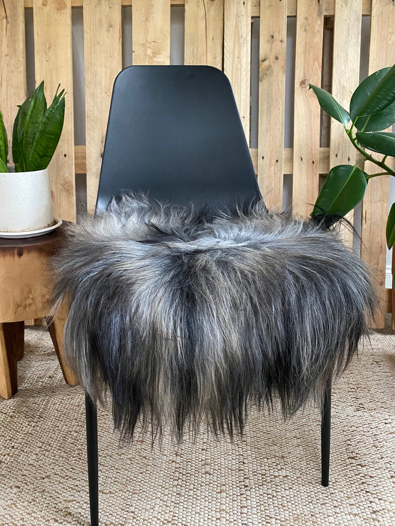 Sheepskin Chair Pad, Decorative Sheepskin, Fur Chair Cover, Seat Pads, Genuine Sheepskin, Sheepskin Couch Cover, black Sheepskin Seat pad dark grey