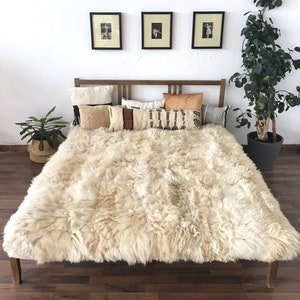 Exclusive Real SHEEPSKIN BLANKET | Large Sheepskin Area Rug | Ivory Fur Rug | Organic and Ethically Farmed Sheepskin | Scandinavian Decor