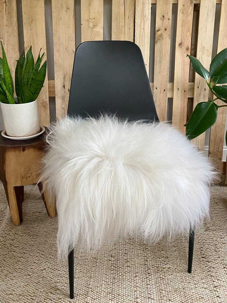 Sheepskin Chair Pad, Decorative Sheepskin, Fur Chair Cover, Seat Pads, Genuine Sheepskin, Sheepskin Couch Cover, black Sheepskin Seat pad white