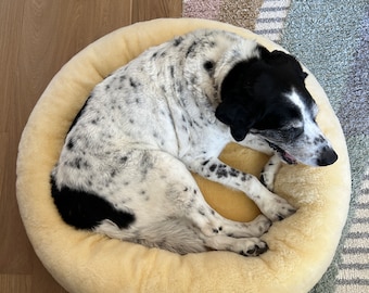 Cama para perros que mejora el dolor de artritis, cama para perros de piel de oveja de grado médico para perros de razas medianas, dolores de perros que promueven un mejor sueño,