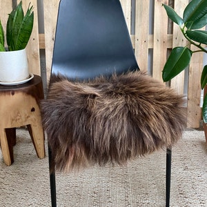 Sheepskin Chair Pad, Decorative Sheepskin, Fur Chair Cover, Seat Pads, Genuine Sheepskin, Sheepskin Couch Cover, black Sheepskin Seat pad red brown