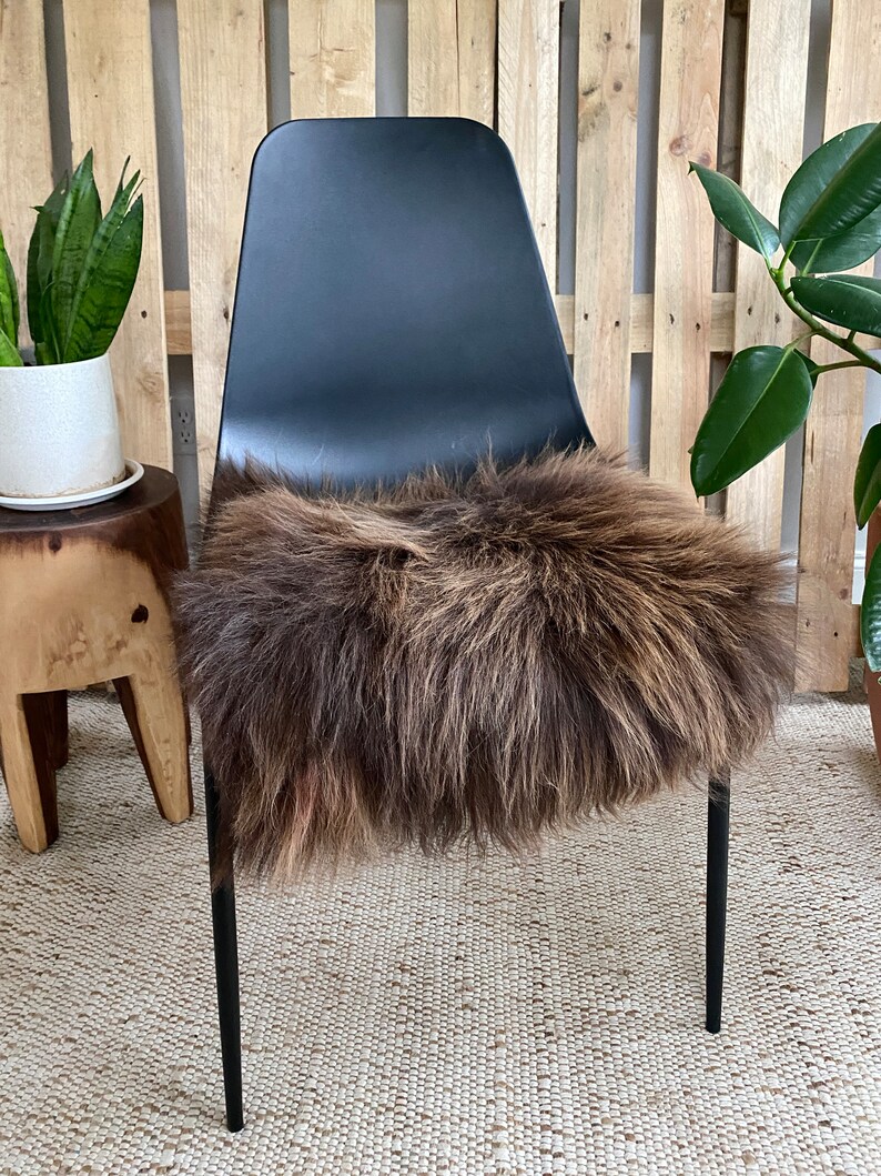 Sheepskin Chair Pad, Decorative Sheepskin, Fur Chair Cover, Seat Pads, Genuine Sheepskin, Sheepskin Couch Cover, black Sheepskin Seat pad red brown