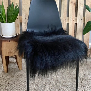 Sheepskin Chair Pad, Decorative Sheepskin, Fur Chair Cover, Seat Pads, Genuine Sheepskin, Sheepskin Couch Cover, black Sheepskin Seat pad image 1