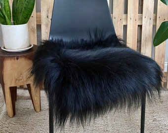 Sheepskin Chair Pad, Decorative Sheepskin, Fur Chair Cover, Seat Pads, Genuine Sheepskin, Sheepskin Couch Cover, black Sheepskin Seat pad