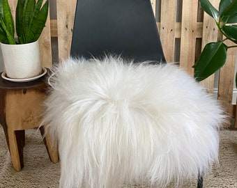 Sheepskin Seat Pad, Square Pure White Sheepskin Seat Cover, Sheepskin Chair Pad, Decorative Sheepskin, Fur Chair Cover, Sofa Cover