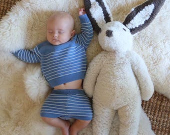 Conejo de peluche de piel de oveja auténtica, relleno de lana natural, juguete de peluche grande