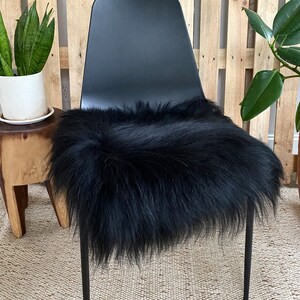 Sheepskin Chair Pad, Decorative Sheepskin, Fur Chair Cover, Seat Pads, Genuine Sheepskin, Sheepskin Couch Cover, black Sheepskin Seat pad image 3