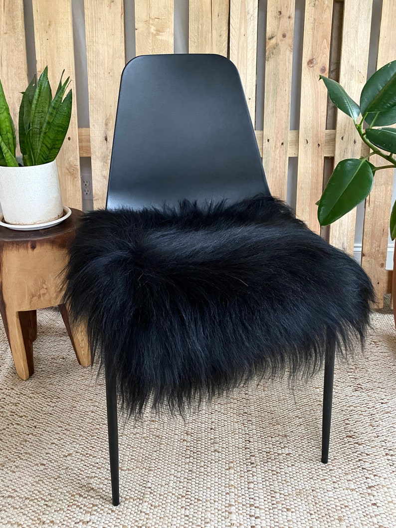 Sheepskin Chair Pad, Decorative Sheepskin, Fur Chair Cover, Seat Pads, Genuine Sheepskin, Sheepskin Couch Cover, black Sheepskin Seat pad image 3
