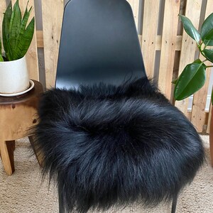 Sheepskin Chair Pad, Decorative Sheepskin, Fur Chair Cover, Seat Pads, Genuine Sheepskin, Sheepskin Couch Cover, black Sheepskin Seat pad image 2