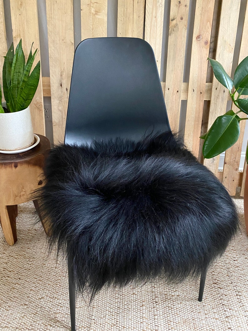 Sheepskin Chair Pad, Decorative Sheepskin, Fur Chair Cover, Seat Pads, Genuine Sheepskin, Sheepskin Couch Cover, black Sheepskin Seat pad image 2