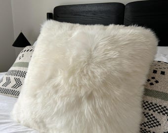 Funda de almohada de piel de oveja color marfil, funda de cojín de piel de oveja de doble cara de 20 pulgadas.