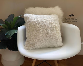 Authentic Sheepskin Pillow | Ivory Shearling Sheepskin Pillow | Luxurious Ivory Cushion best for Home Designs l 20” x 20” Ivory Pillow