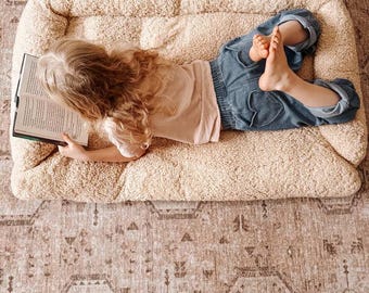 Wool Filled Kids Floor Lounger, Shearling Cover, Cozy Playroom Seat
