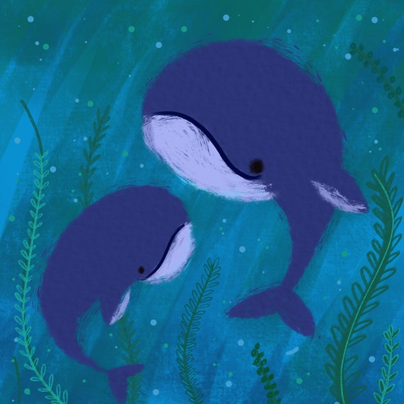 Mama and Baby Whale Illustration Etsy