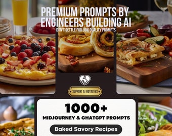 Midjourney & ChatGPT Baked Savory Recipes Prompt Pack + Notion Template