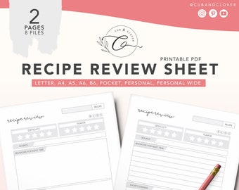 Hoja de revisión de recetas/Planificador de comidas imprimible (Descarga PDF)