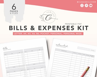 BILLS and EXPENSES KIT | Printable | Budget Planner, Debt & Bill Tracker, Monthly Bill Tracker, Savings Chart, Expense and Spending Tracker