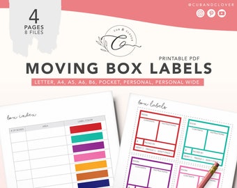 MOVING BOX LABELS | Printable | Household Planner, Cleaning Planner, New Home, Moving Checklist, Room Planner, Inventory Tracker, Color Code