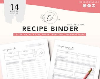 RECIPE BINDER | Printable | Meal Planner, Grocery List, Menu Planner, Recipe Template, Custom Recipe Book, Recipe Review Cards, Meal Plan