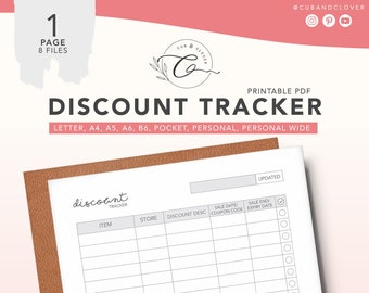 DISCOUNT TRACKER SHEET | Printable | Budget Planner, Debt & Bill Tracker, Monthly Bill Tracker, Savings Chart, Expense and Spending Tracker