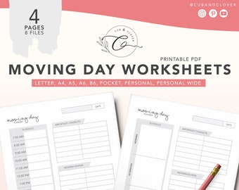 MOVING DAY WORKSHEETS | Printable | Household Planner, Cleaning Planner, Moving Announcements, New Home, Moving Checklist