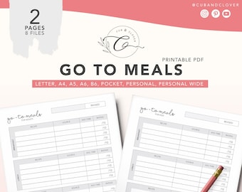 GO TO MEALS | Printable | Weekly Meal Planner, Meal Planner Printable, Grocery Lists, Menu + Meal Planning Kit, Kitchen Organizer, Binder