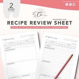 RECIPE REVIEW SHEET | Printable | Weekly Meal Planner, Meal Planner Printable, Grocery Lists, Menu + Meal Planning Kit, Kitchen Organizer