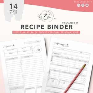 RECIPE BINDER | Printable | Meal Planner, Grocery List, Menu Planner, Recipe Template, Custom Recipe Book, Recipe Review Cards, Meal Plan