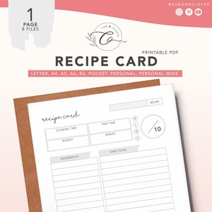 RECIPE CARD | Printable | Weekly Meal Planner, Meal Planner Printable, Grocery Lists, Menu + Meal Planning Kit, Kitchen Organizer, Binder