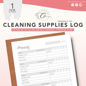 CLEANING SUPPLIES LOG Printable Household Cleaning Planner, Weekly Cleaning, Chore Chart, Cleaning Schedule, Supplies Tracker image 1