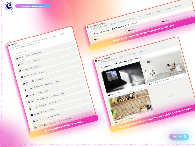 Peut inclure: Une capture d'&eacute;cran d'un site Web pr&eacute;sentant un syst&egrave;me d'organisation de la maison. Le site Web pr&eacute;sente une liste de pi&egrave;ces dans une maison, telles que la cuisine, le centre de divertissement et le bureau &agrave; domicile. Le site Web pr&eacute;sente &eacute;galement une liste de projets, tels que le nettoyage du garage et l'organisation du placard de bureau. Le site Web est con&ccedil;u pour aider les gens &agrave; planifier et &agrave; g&eacute;rer les projets de la maison.