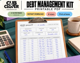 Debt Payoff and Snowball Tracker Kit Printable | Money Owed Worksheets, 8 PDF Sizes