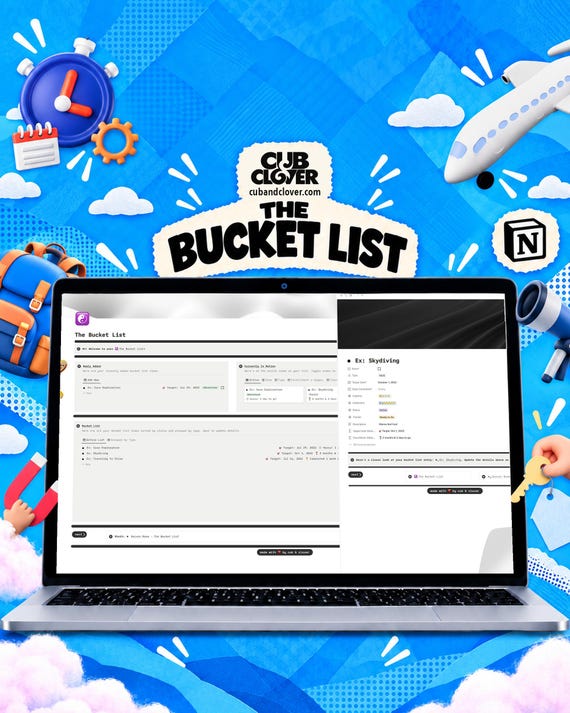Bucket List Notion Template | Personal Goals, Target Dates & Life Experiences