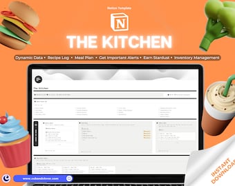 Notion Template | The Kitchen | Notion Planner, Notion Dashboard, Meal Planner, Grocery List, Recipe Cards, Menu Template, ADHD Planner