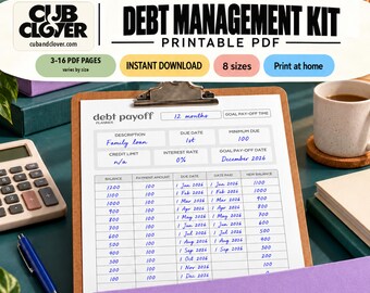 Debt Payoff and Snowball Tracker Kit Printable | Money Owed Worksheets, 8 PDF Sizes