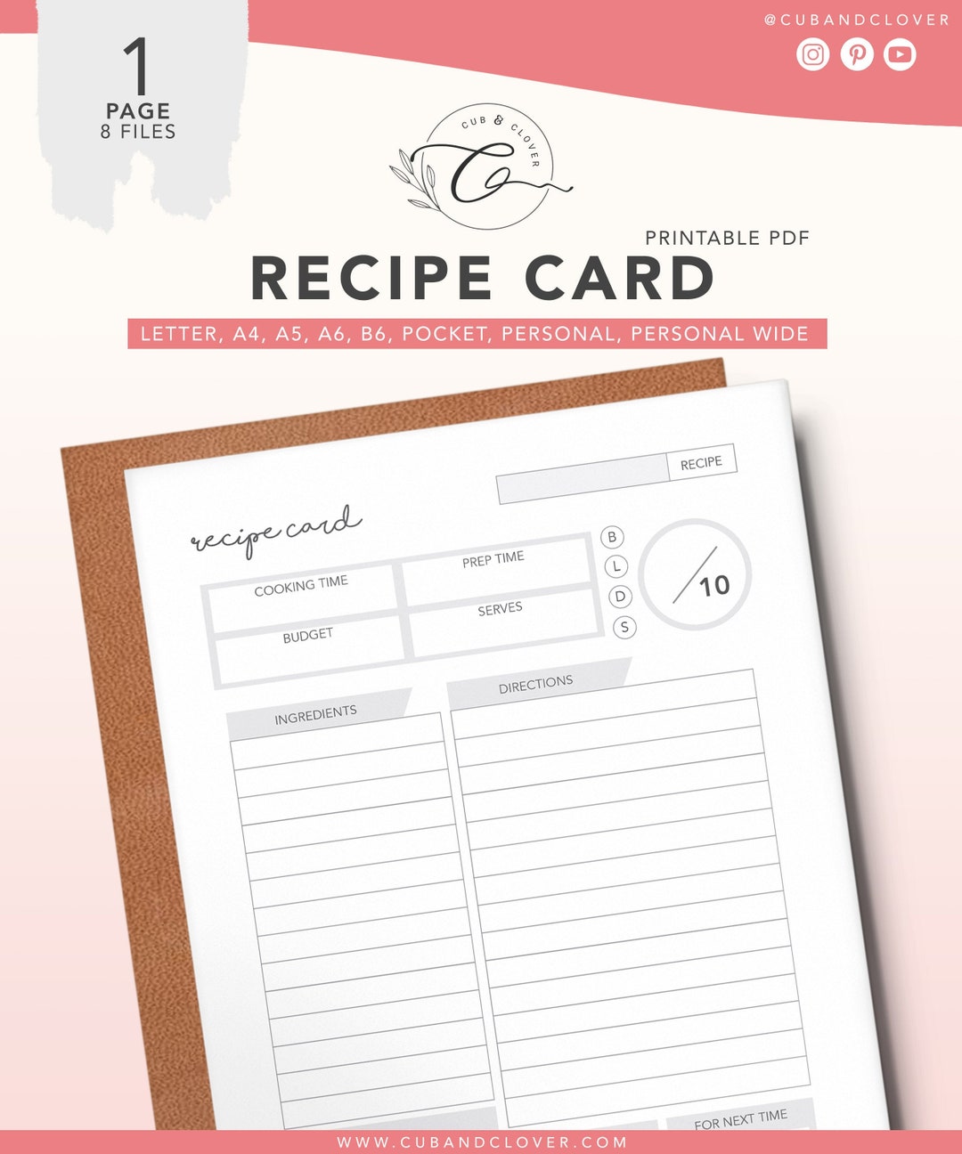 Printable Recipe Card | Meal Planning Kit (PDF) - Etsy UK