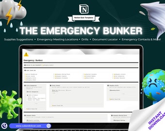 Notion Template | The Emergency Bunker | Notion Planner, Dashboard, Emergency Management, Cleaning Checklist, ADHD Planner