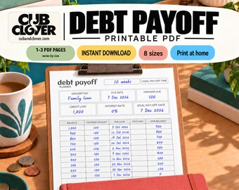 Debt Payoff Tracker Printable | Debt Planning Worksheet, 8 PDF Sizes