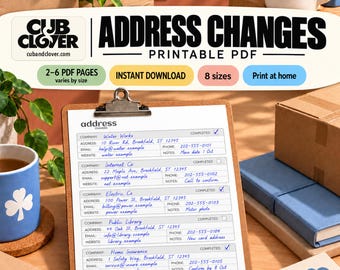 住所変更チェックリスト＆トラッカー（印刷可能なPDF）｜引っ越し用オーガナイザー（8サイズ展開）