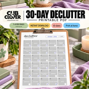30 Day Declutter Challenge Printable PDF | Home Decluttering Tracker in 8 Sizes