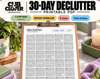 30日間片付けチャレンジ（印刷可能なPDF）｜8種類のサイズから選べる家の片付けトラッカー