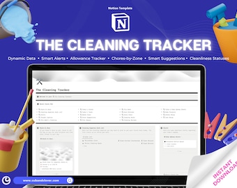 Notion Template | The Cleaning Tracker | Notion Planner, Dashboard, Cleaning Planner, Kids Chore Chart, Cleaning Checklist, ADHD Planner