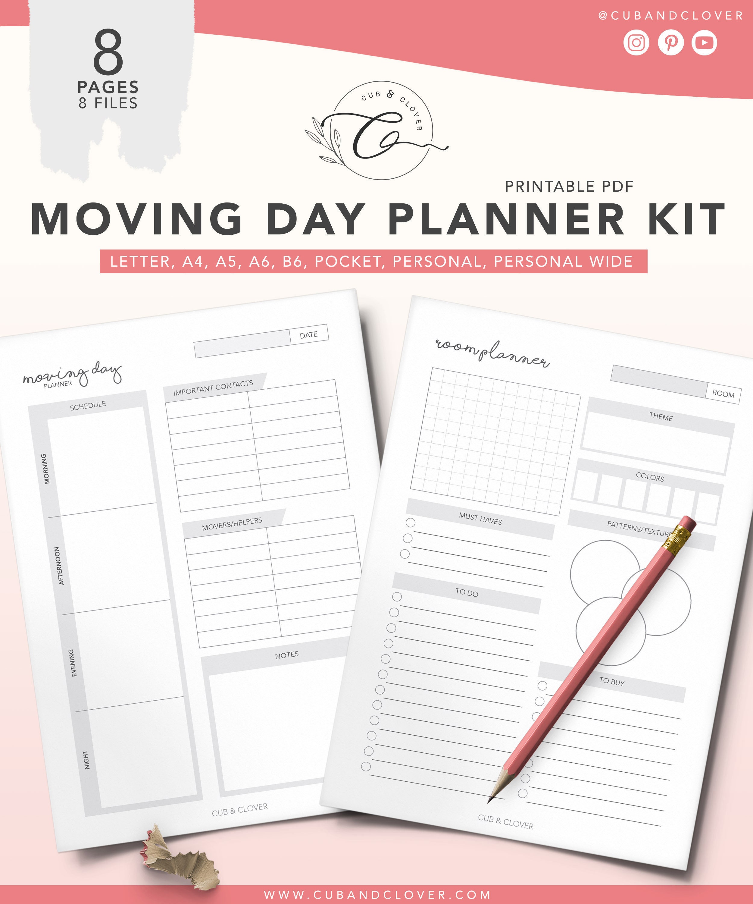 MOVING DAY PLANNER Kit | Printable | Household Planner, Cleaning ...