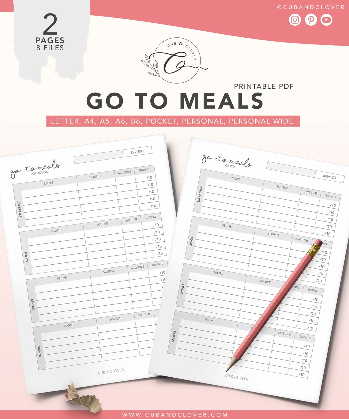 GO TO MEALS Printable Weekly Meal Planner Meal Planner - Etsy